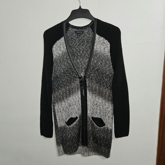 Anthropologie Trouve Zip-Up Ombre Cardigan Faux Leather Trim Size M - Picture 2 of 8